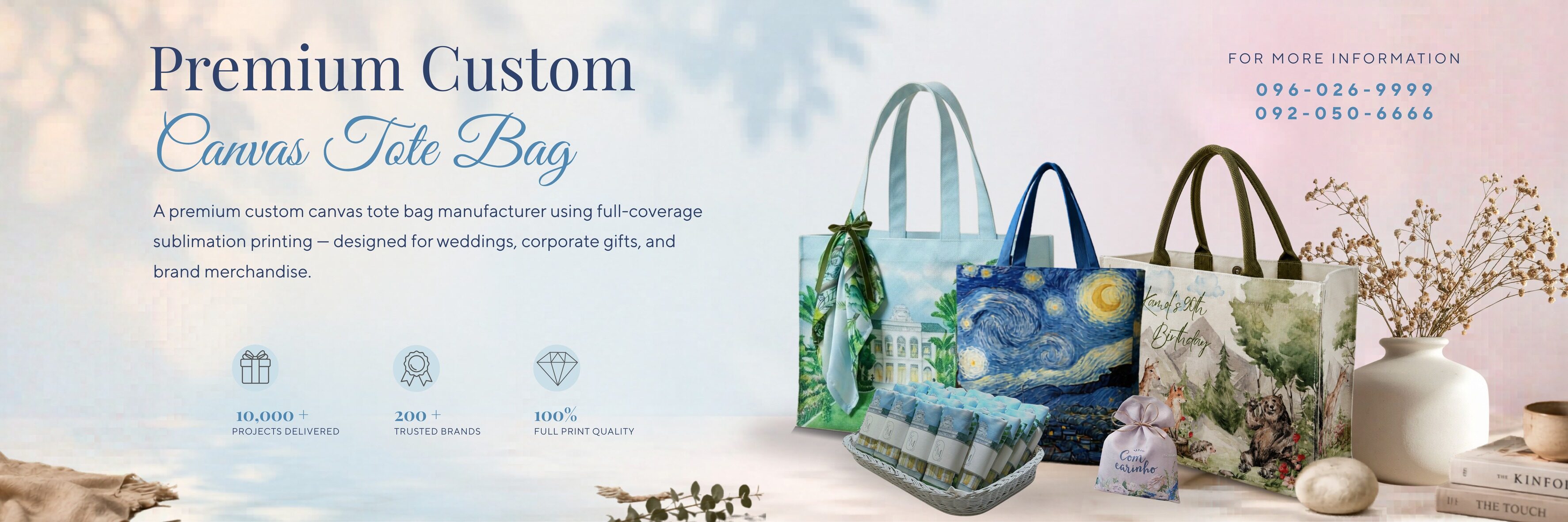 Premium Custom Canvas Tote Bag — ตัวอย่างผลงานกระเป๋าผ้าพิมพ์ลายเต็มใบ
